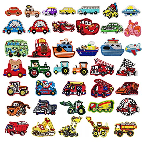 Woohome 40 PCS Patch Thermocollant, Voiture de Course, Camion de Pompiers, Voiture Ecussons...
