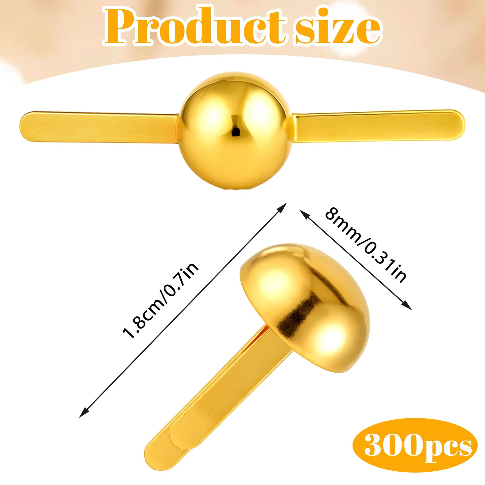 Giantree 300Pcs Gold Open Pins, Brass Pin Fasteners, Mini Round Head Metal Paper Pin, Brass Fasteners, Paper Crafts Thumb Pins for DIY Crafts Projects Handmade Art Scrapbook Office (8mm x 18mm)
