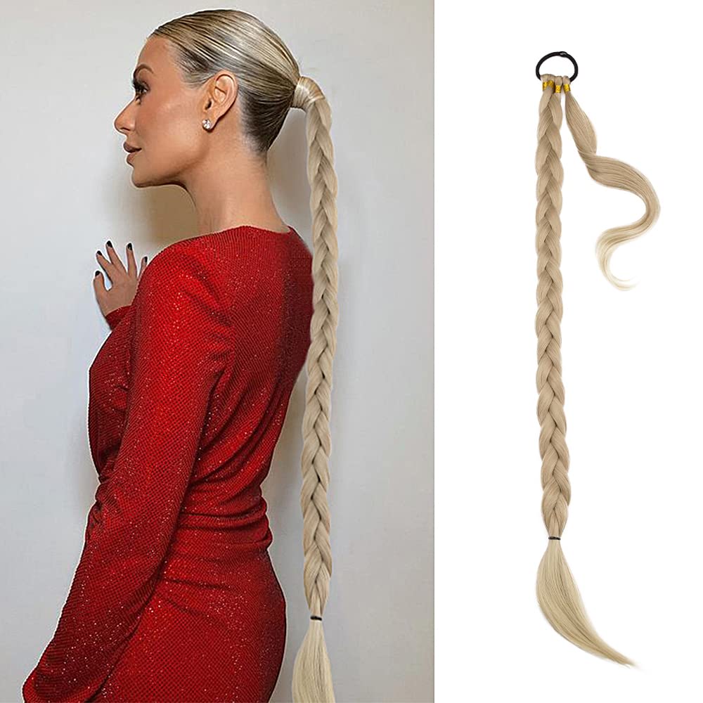 BETHANY Long Braided Ponytail Extension For Black Women 34 lnch Straight Wrap Around Long Ponytail Braid Extension Natural Soft Synthetic Hair Pieces For Women Daily Wear (After Braided 30 Inch)