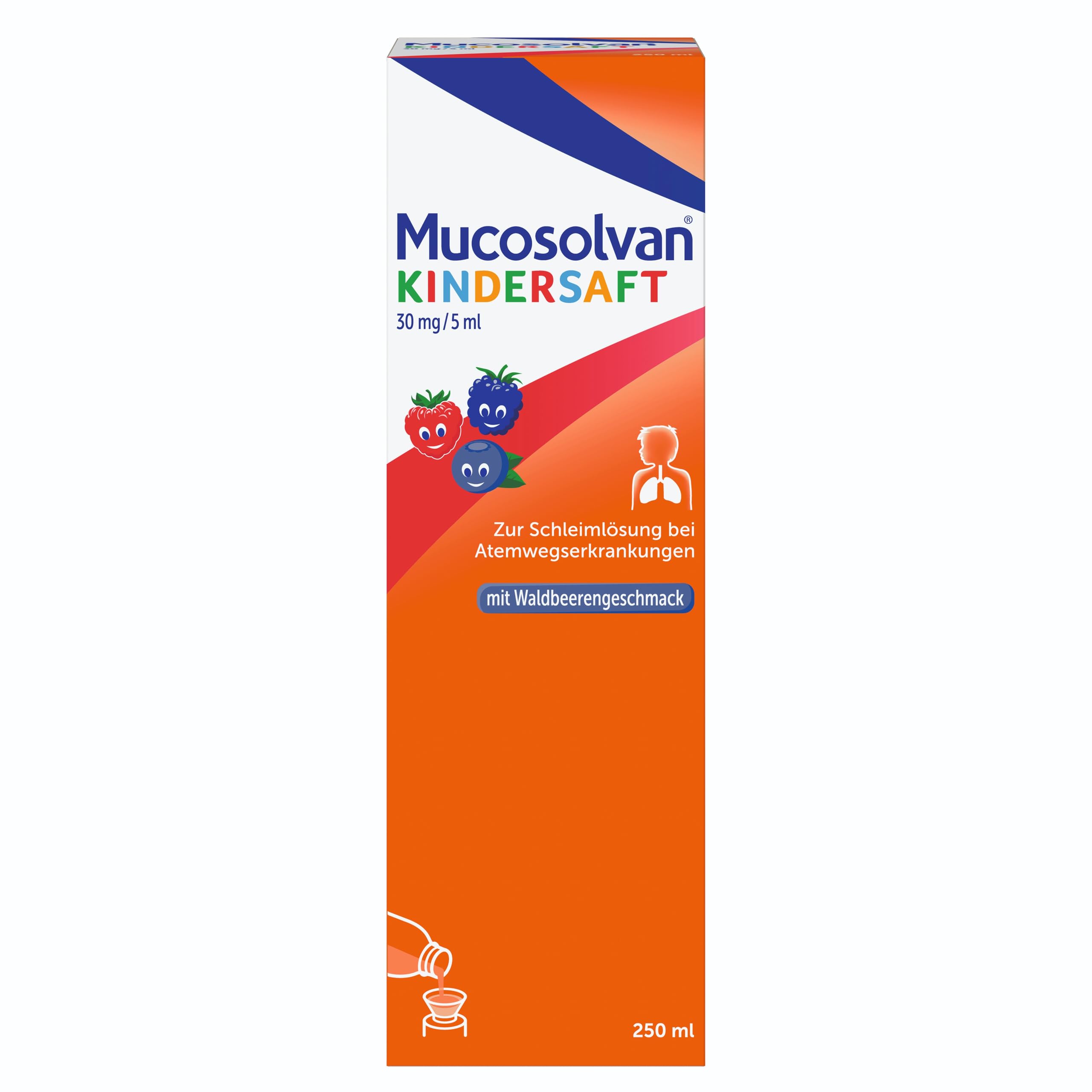 Mucosolvan Hustensaft 250 ml – Ambroxol, Hustenlöser für Kinder ab 0 Jahren (Waldbeeren)