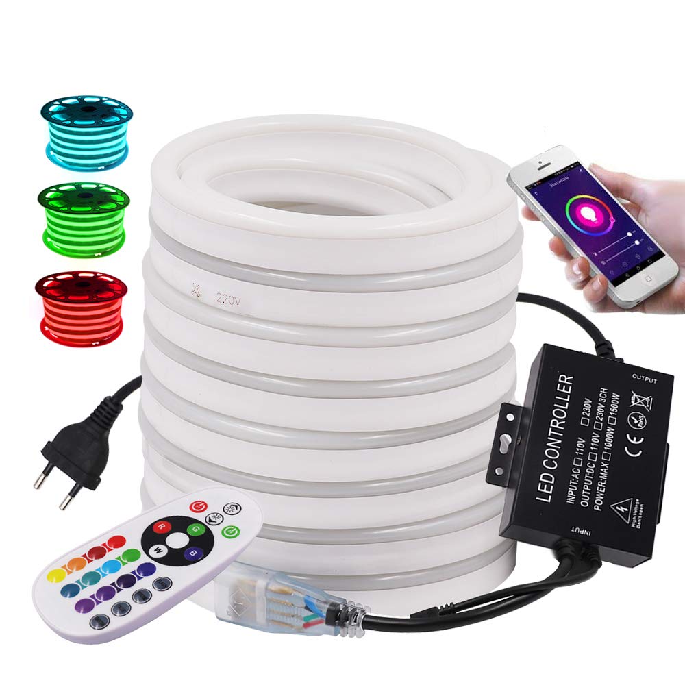 XUNATA Luce al neon WiFi RGB con telecomando, 220 V, impermeabile e flessibile, striscia LED, sincronizzazione musica, controllo app (50 m)
