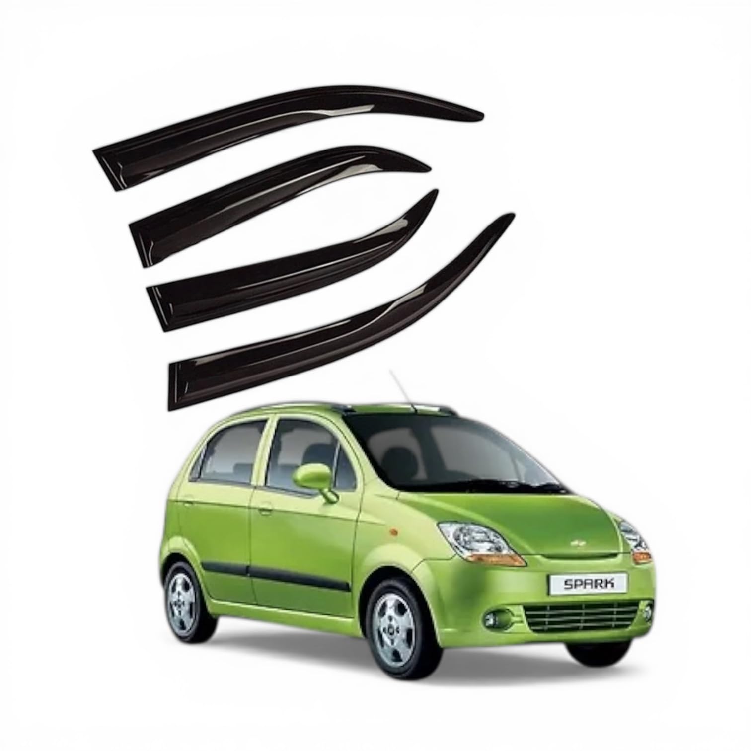 Unbreakable Car Window Door Visor | Car Rain Wind Door Visor | Window Wind Deflector for Chevrolet Spark (Set of 4)-image-20