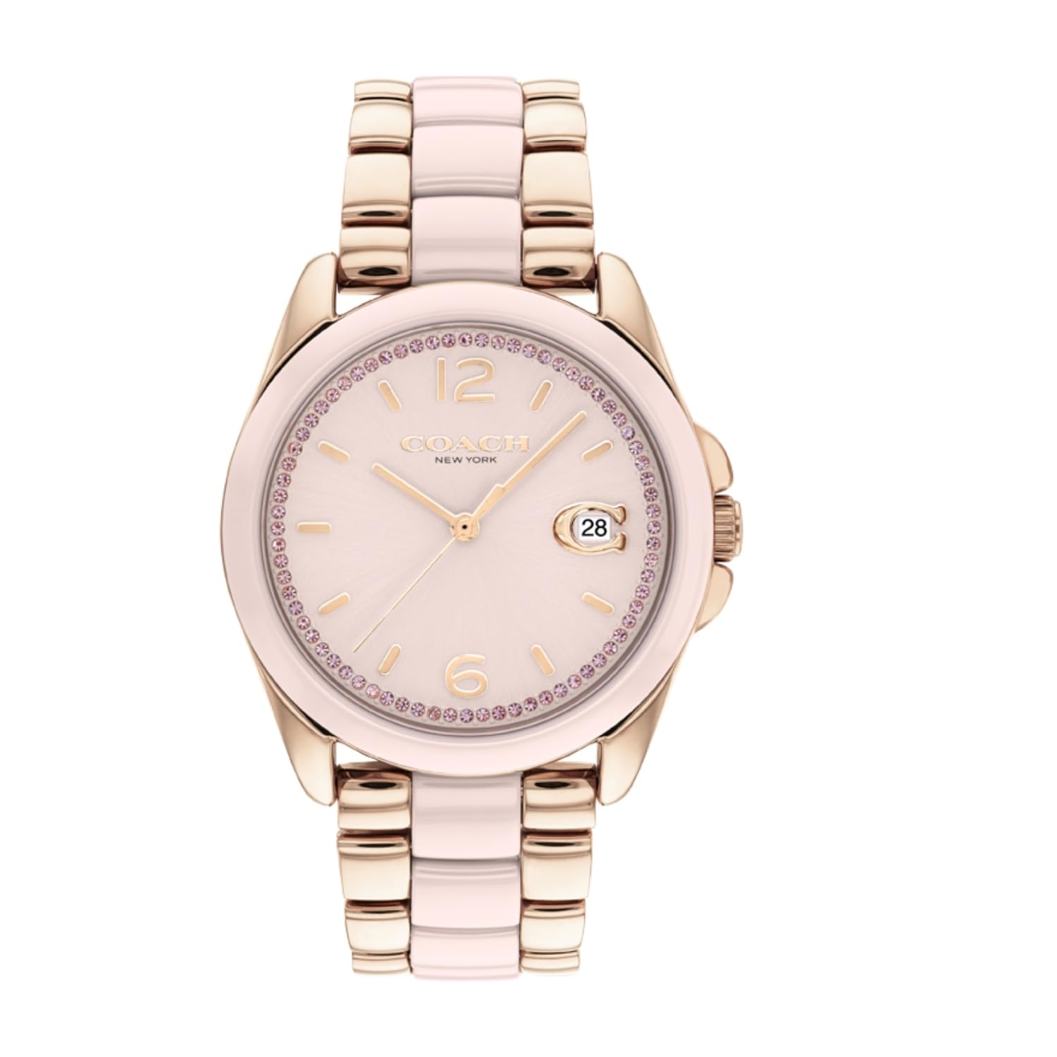 Coach Greyson Qtz Basic Calendar Blush Round Dial Womens Stainless Steel Analog Watch|Ionic Plated Carnation Gold Steel Material|Gold Color Band-14504188 (B0CRL9QK8T) Amazon Price History, Amazon Price Tracker