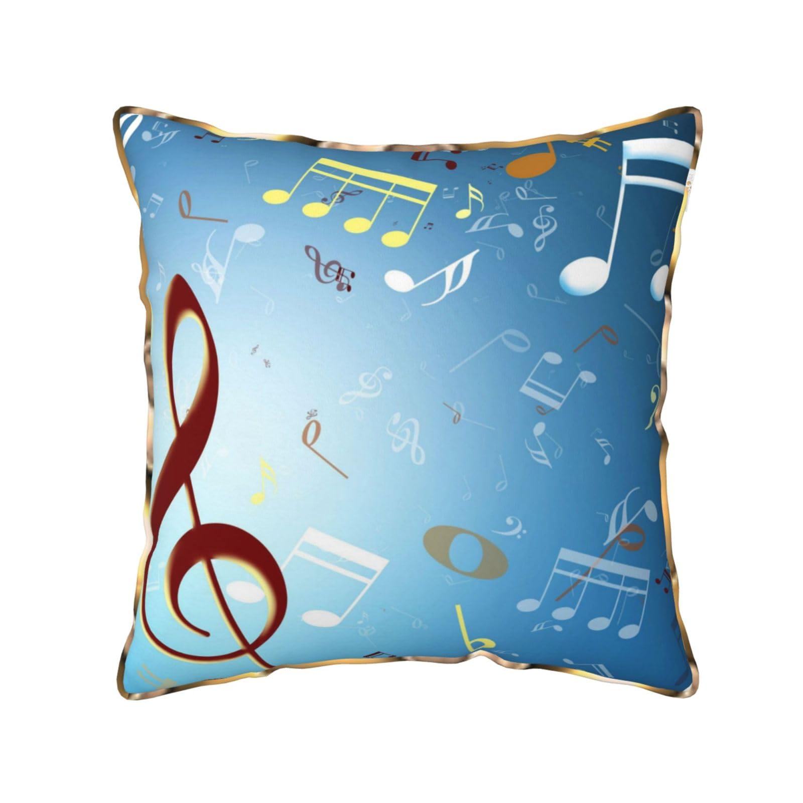 AUBKFELD Note Printed Velvet Cushion Cover 50x50 CM with Gold Edging Strip, Square Pillowcase Soft Throw Pillow Covers Case Decorative for Living Room Sofa Couch Bed Bench