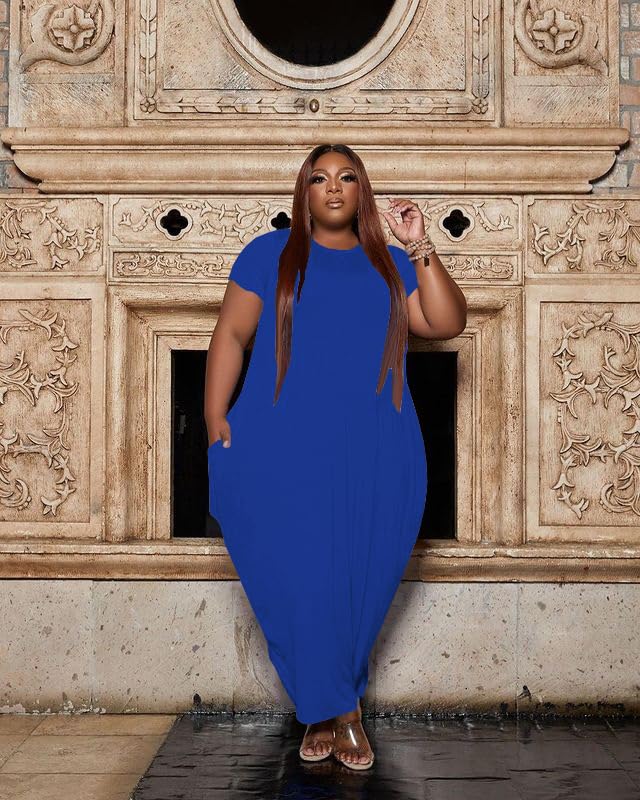 Image of YeGine Oversize Tshirt Dress Plus Size Short Sleeve Maxi Dress with Pockets