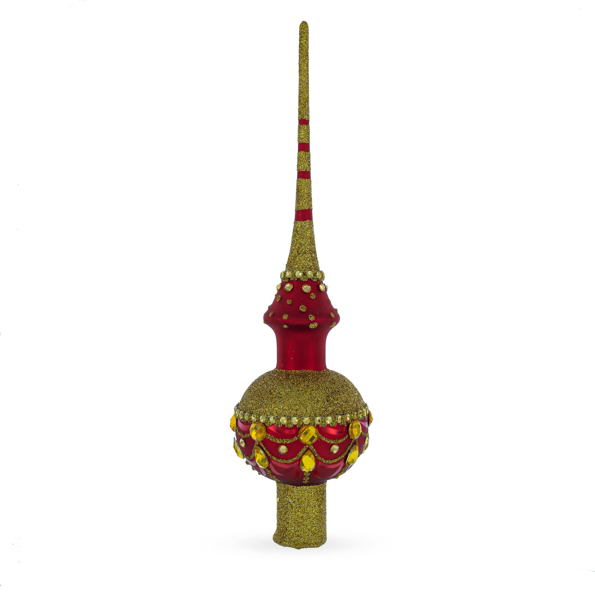 BestPysanky Cimier de sapin de Noël doré sur verre rouge 28 cm