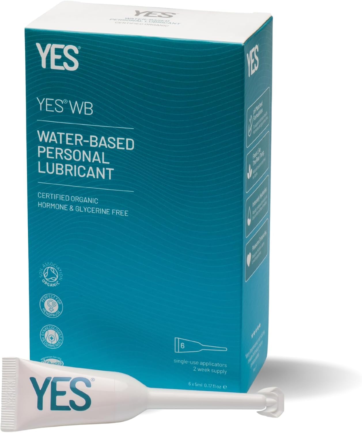 YES WB Applicators Organic Water Based Natural Personal Lubricant, 6 x 5ml