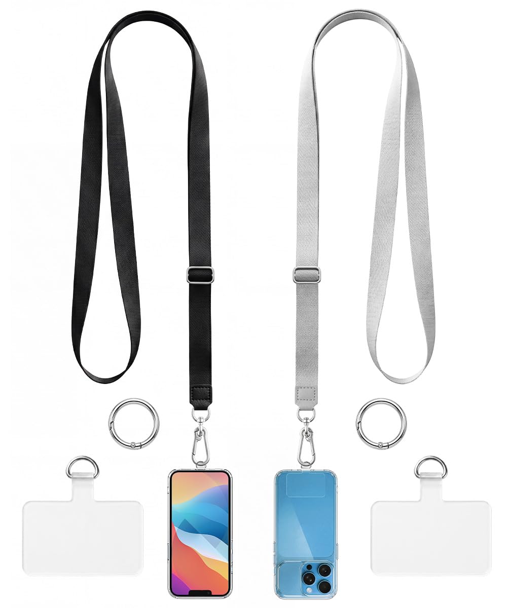 Elderoaki 2cm Handykette Universal – 2er-Pack mit TPU-Halterung, verstärkte verzinkte Schnalle, verlängerbares Handy Umhängeband, maximale Gesamtlänge 163cm