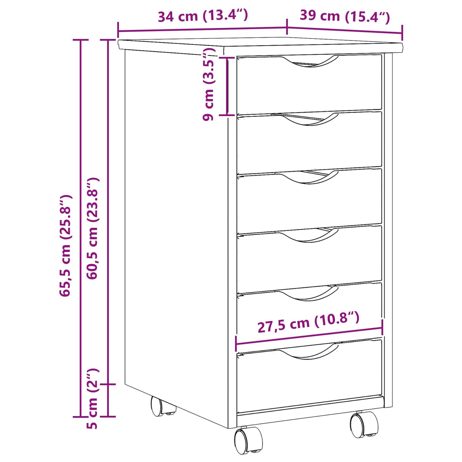 Armadietto Portadocumenti Mobile con Cassetti, Armadietto Portaoggetti per Ufficio su Ruote per Documenti, Libri, Articoli di Cancelleria, Ufficio (34×39×65,5 centimetri)