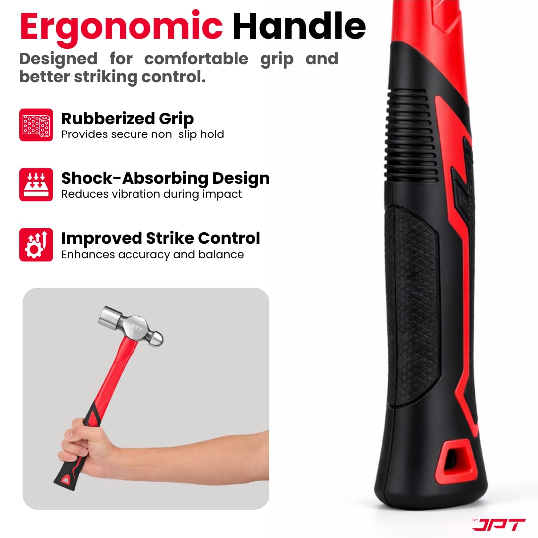 JPT 0.5 lb Ball Peen Hammer (Ball Pein) | Forged Steel Head with Fiberglass Handle | Precision Metal Work & Mechanic Tool 2