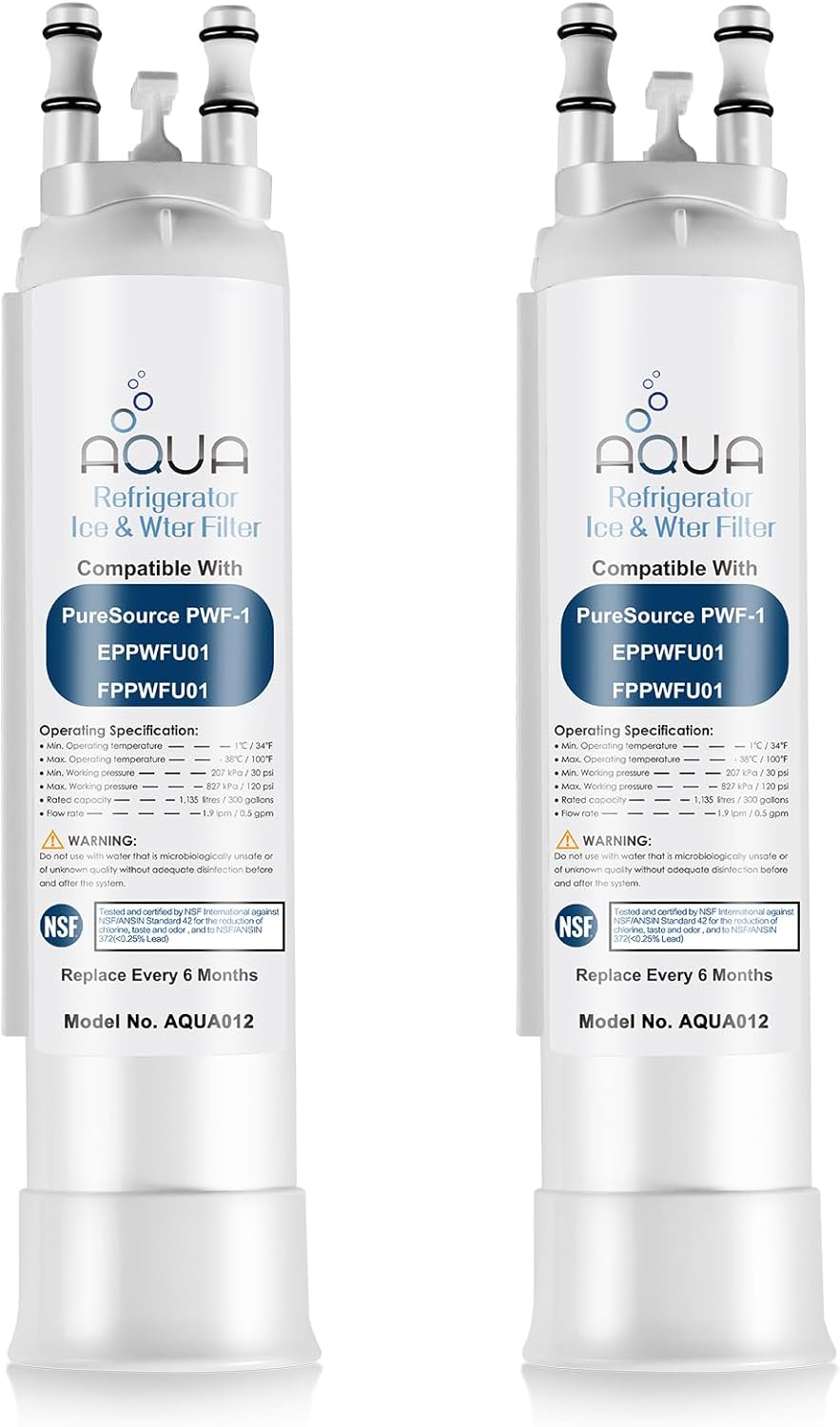 AQUA012 FPPWFU01 Water Filter Replacement Compatible with EPPWF01 PureAdvantage PWF-1 FPPWFU01 PurePour PWF-1Refrigerator Water Filter(2 Pcs)
