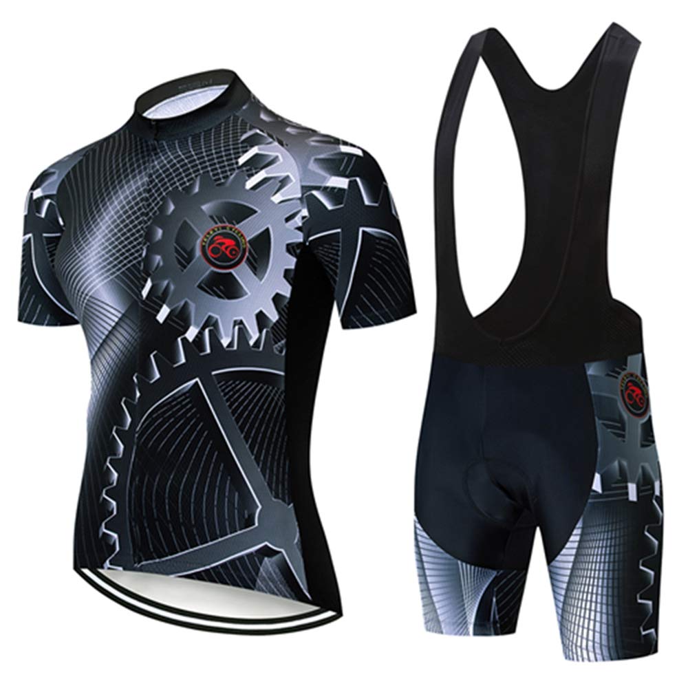 Shenshan Men's Summer Short Sleeve Cycling Set MTB Bike Clothing Bicycle Jerseys Bib Shorts Suit Gear Grey 4XL