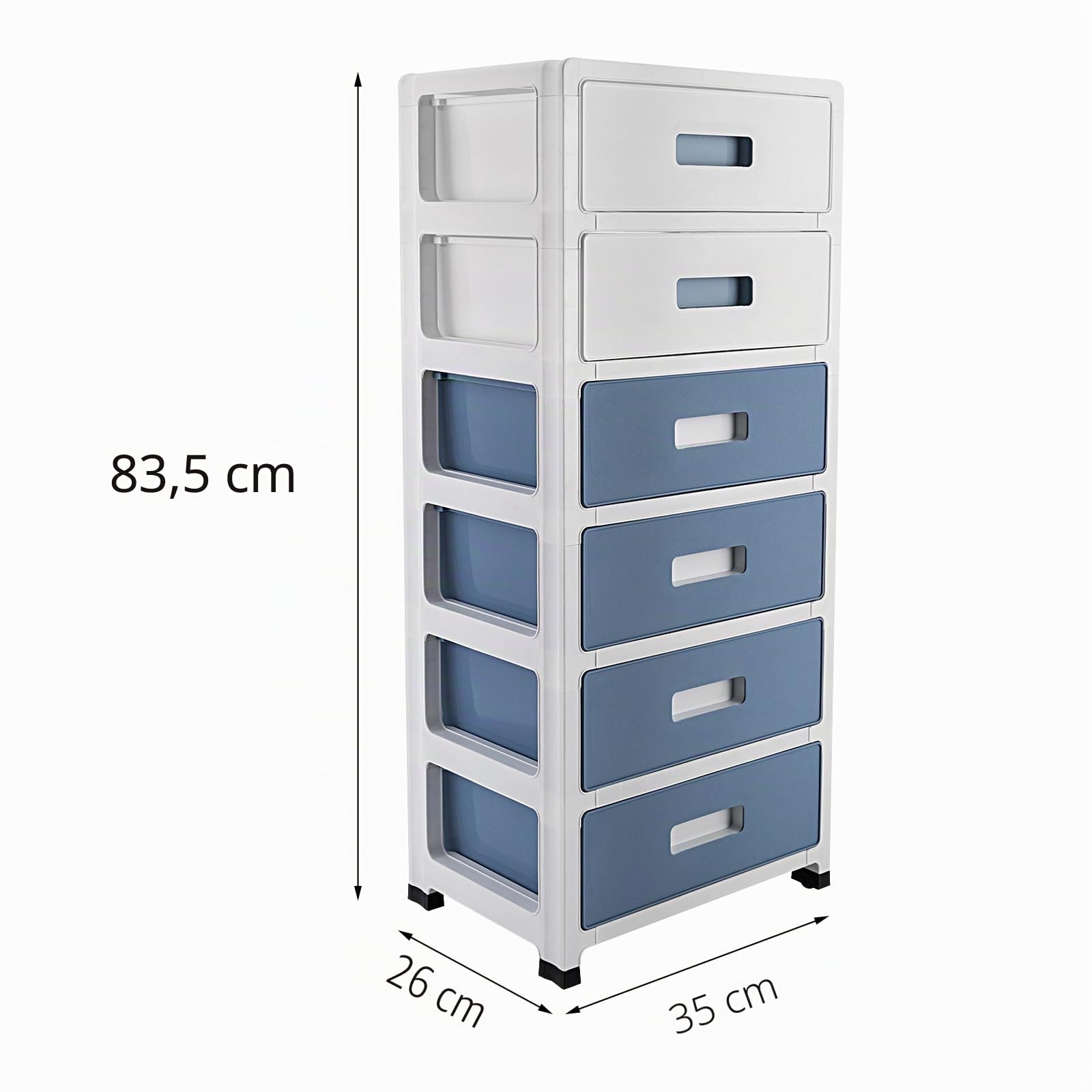 Cassettiera Organizzatrice con 6 Cassetti e Rotelle, Scatola Plastica PP 35x26x83.5cm, Colore Blu e Bianco, Mobile con Scomparti per Archiviazione Documenti e Oggetti