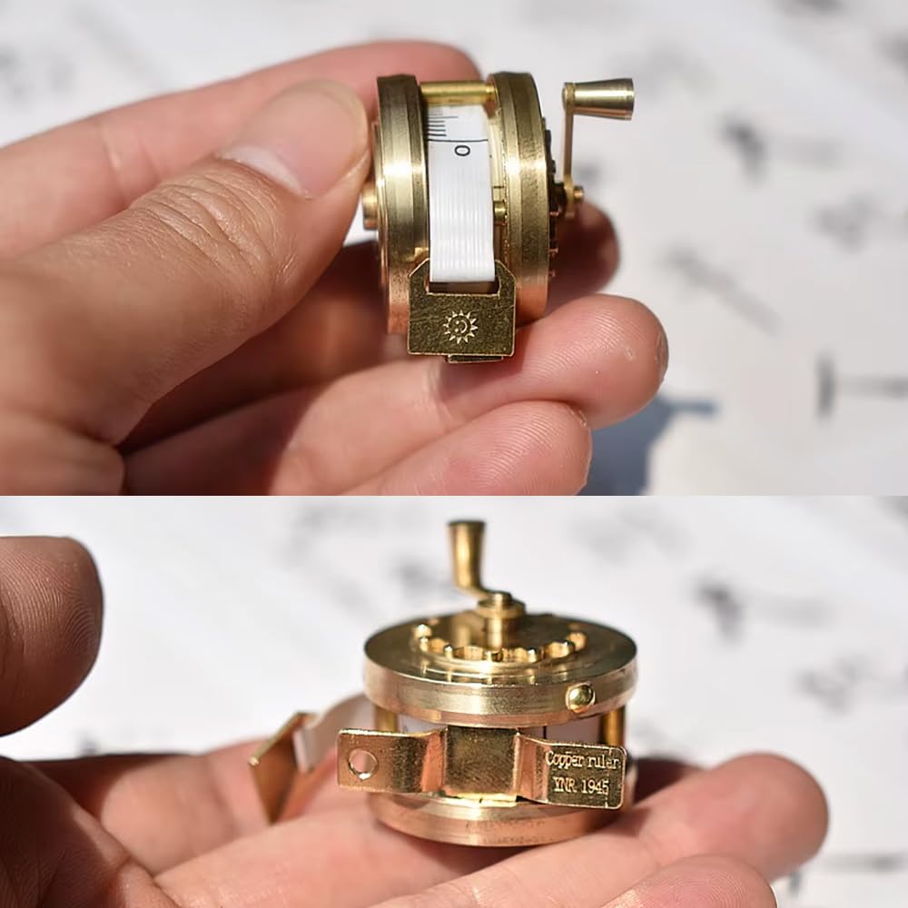 Toplionace Mini Cinta Métrica Vintage de Cobre: ​​Herramienta de Costura Manual Retráctil de Estilo Antiguo con Volante de Latón