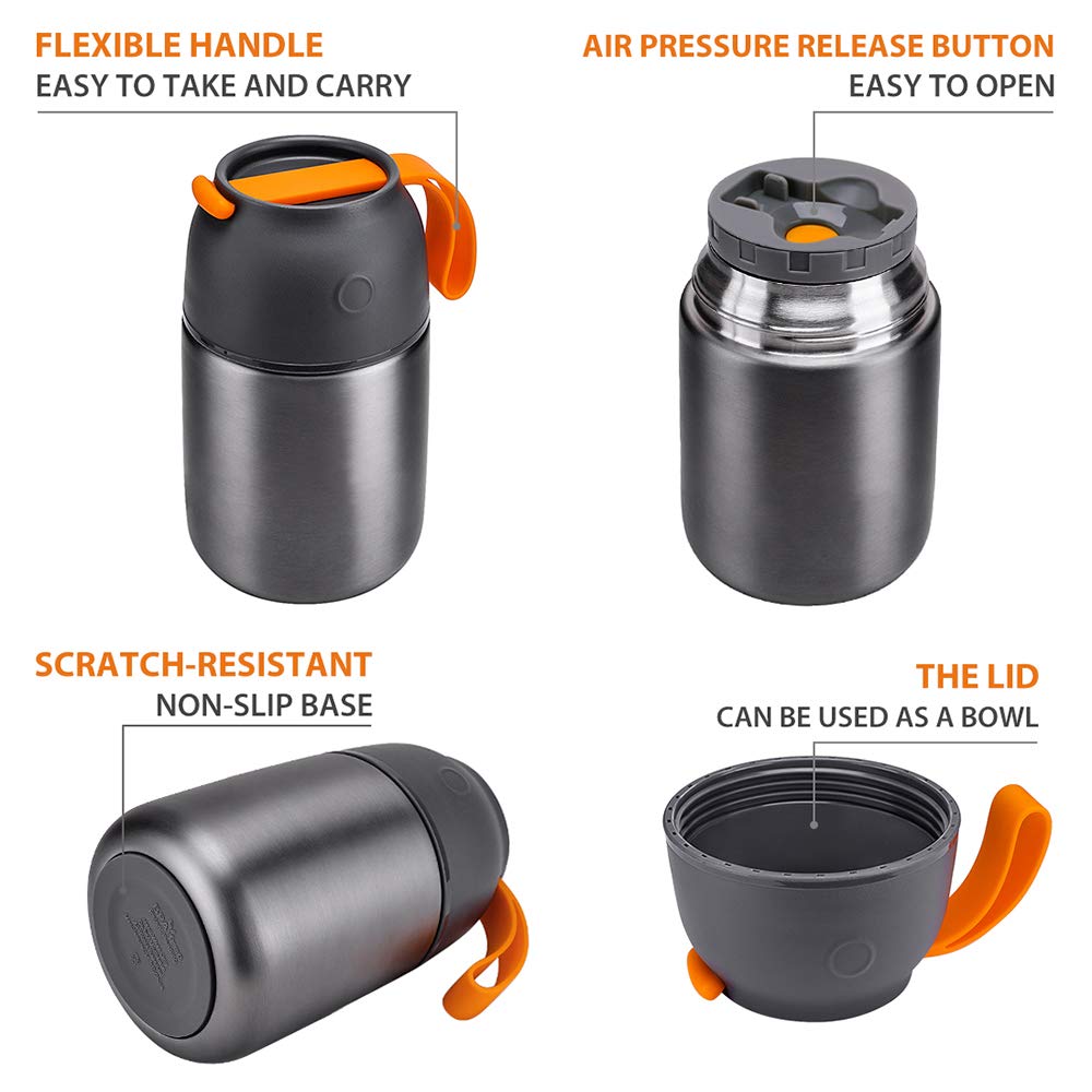 Vakuumisolierte Thermosbehälter für heiße und kalte Speisen für Kinder und Erwachsene, 680 ml und 470 ml, Set aus Edelstahl-Suppen-Thermos und Mittagessen mit Löffel,