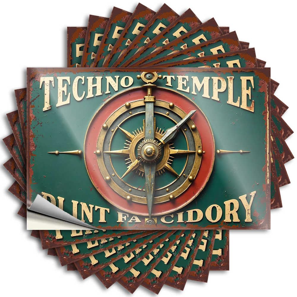 Steampunk Compass: Techno Temple Plinth Factory Signage Core Fall Outdoor Decorations - Funny Sticker Door Removable Vinyl Decal(12X18CM)