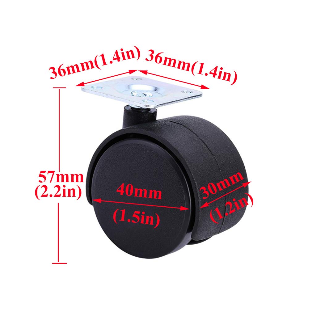 Ruote girevoli in nylon da 1,5"/2" - Ruote girevoli a doppia ruota - 4 pezzi con viti e cacciavite(1.5in No Brake No Brake)