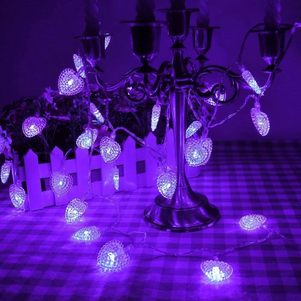 Generico Luce di stringa di cuore a LED, 10m 100LED Love Hearts Fairy Lights Indoor all'esterno LED String Fairy Lights per la decorazione del matrimonio dell'albero di Natale (Violetta)