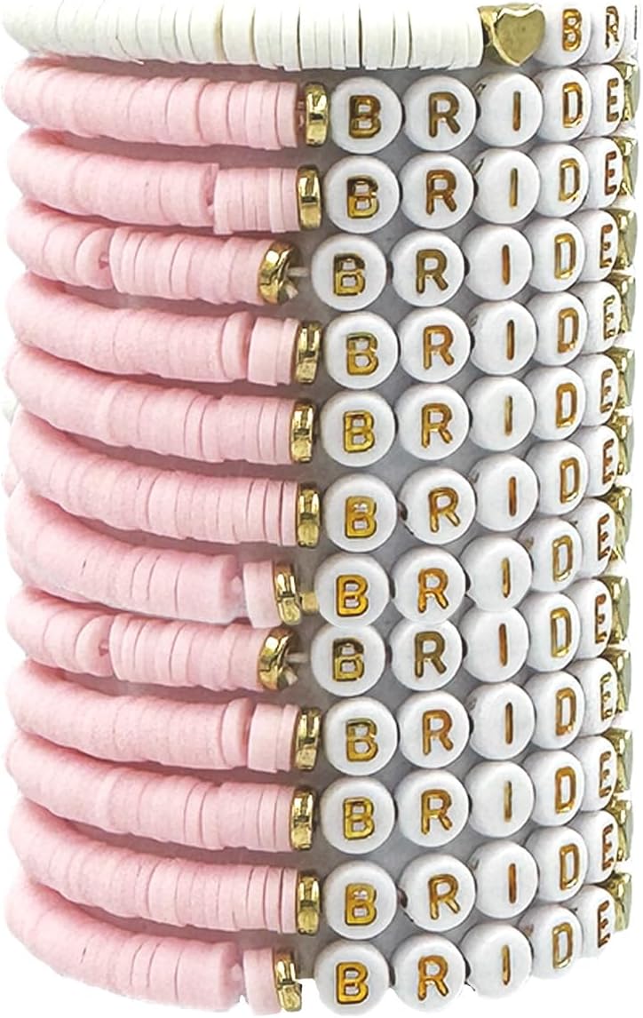 Bachelorette Party Favors, Wedding Gifts, 6.7 inch Bride Tribe Bead Bracelet Preppy Bracelet Stretch for Adults Women Bridal Shower Decorations Boho Disc Party Beach Supplies