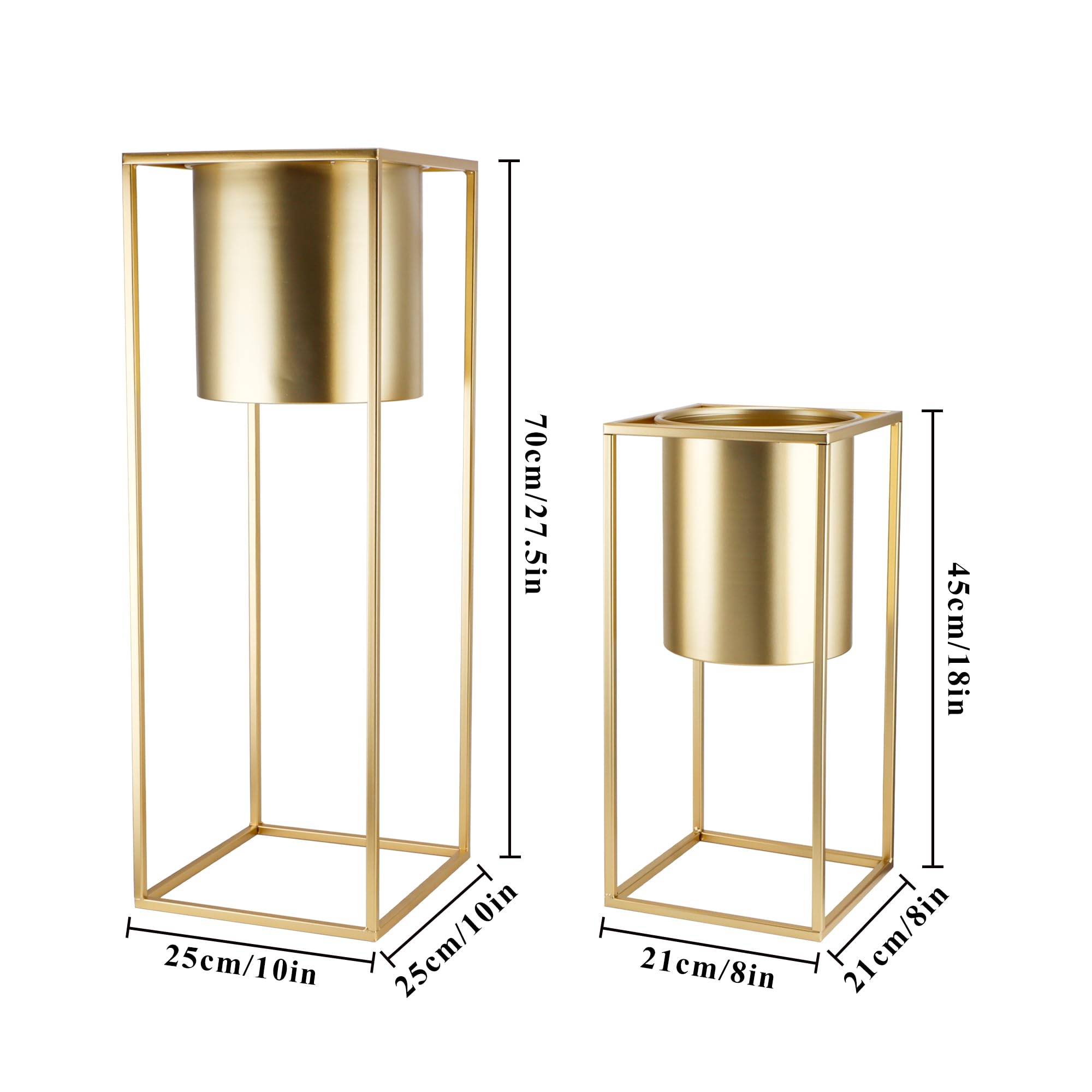 TRIROCKS Lot de 2 grands pots de fleurs avec support doré pour plantes d'intérieur de 71,1 et 45,7 cm de haut, pots de fleurs modernes pour salon, cuisine, bureau, jardin, balcon, terrasse (doré)