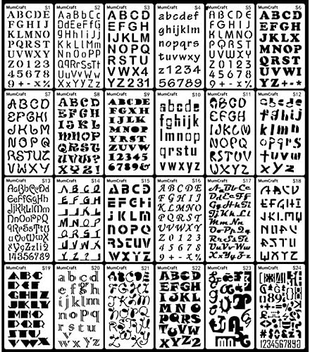 MumCraft 24 Pack Letter and Number Stencils Alphabet Stencil for Bullet Journal Supplies Scrapbooking Painting Drawing Craft -4×7 inch