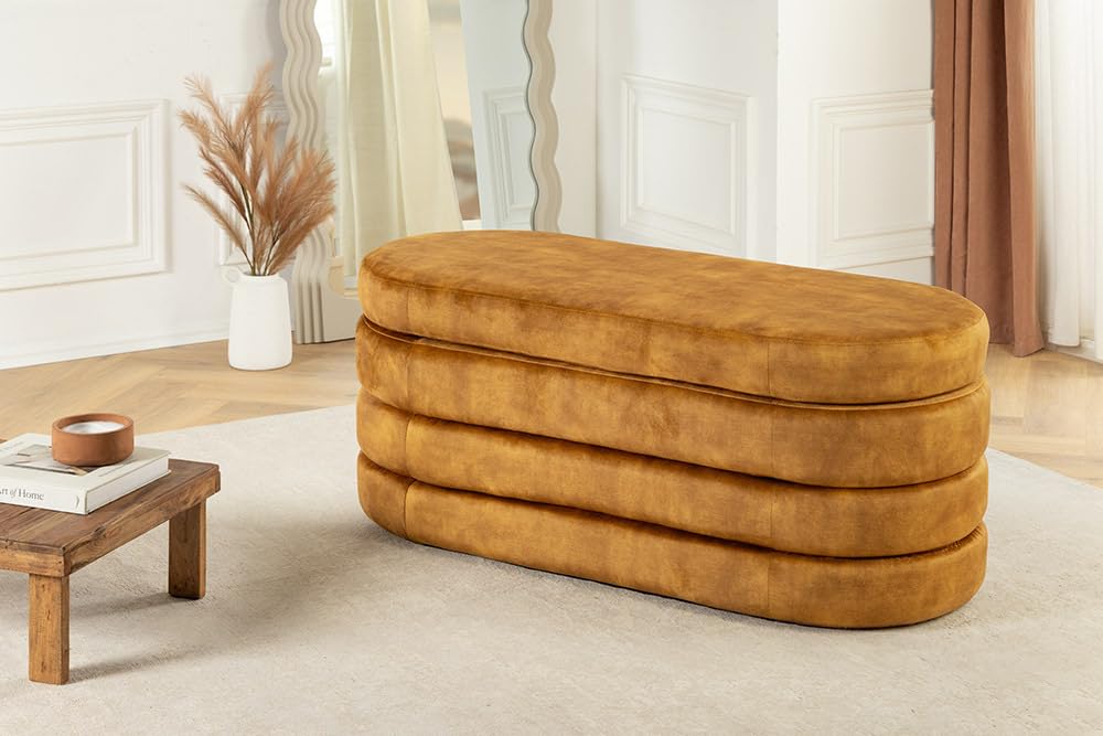 Riess Ambiente Extravagante Polsterbank Vogue - 115cm - senfgelb - Samt Sitzbank mit Stauraum modern Schlafzimmer Flur