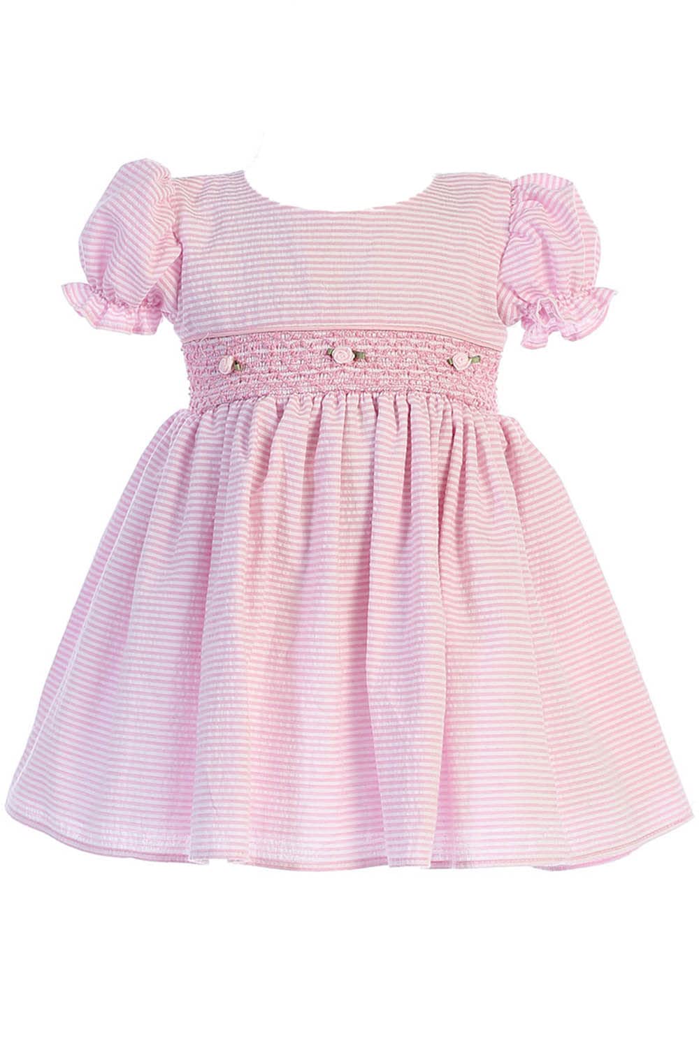 Lito M743 Cotton Seersucker Dress w/Smocked Waist (Pink, 6-12 Months)