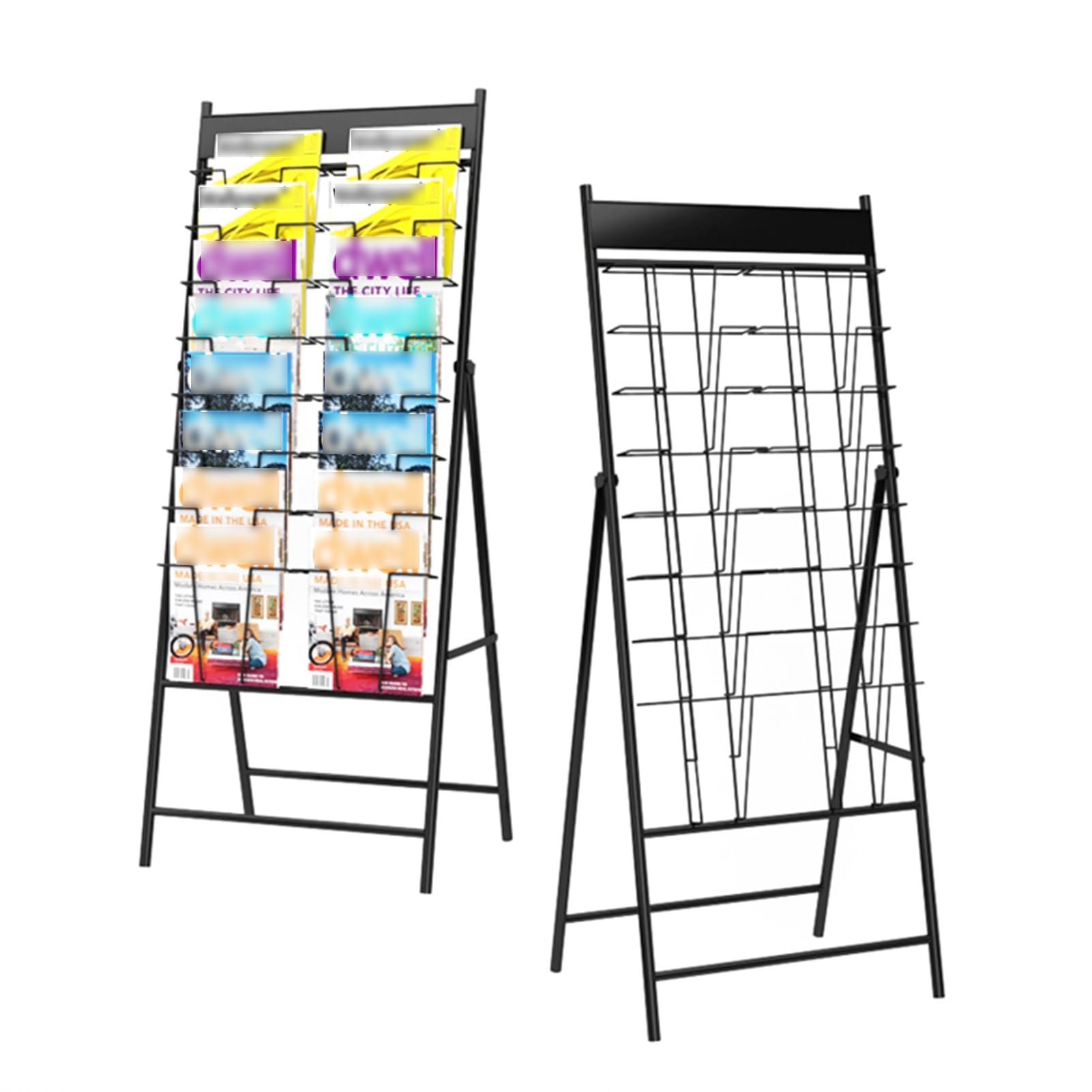 LaYiQimnMagazine Rack Floor Standing Magazine Rack, Foldable Brochure Display Stand with Pockets, Billboard Slot Design, Magazine Holder for Office School, 2pcs (Color : Black, Size : 59x133cm)