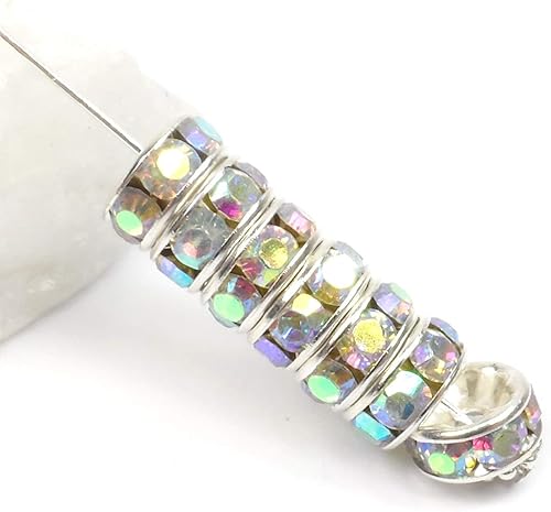 Miniatura 9 de Allb - 100 cuentas separadoras estilo Rondelle, chapadas en plata, con cristales checos para hacer joyas cuentas sueltas para pulseras.