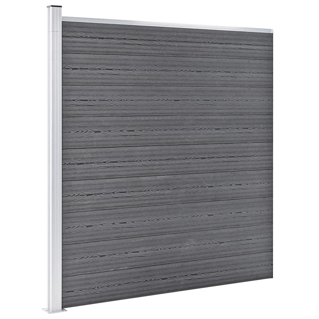 Garden Fence WPC 353x186 cm Grey Privacy Fence Panel Set for Outdoor Security, Durable Wood Plastic Composite Slat Boards with Aluminium Profile, Modular Easy Assembly System Backyard Garden Barrier