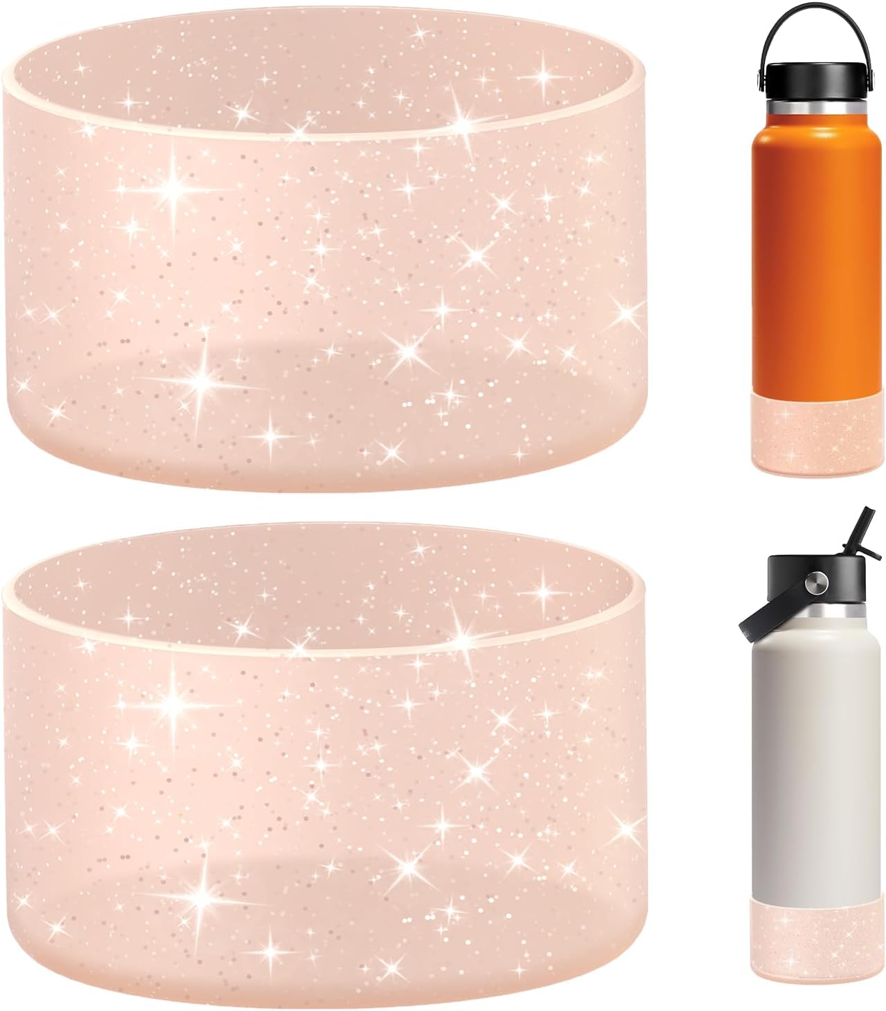 WUQID 2 Pack Protective Glitter Silicone Boot, Compatible with Hydroflask Water Bottle 32/40oz and More Water Bottles Bottom with 3.4-3.6in, Anti Slip Dents Bling Sleeve Cover