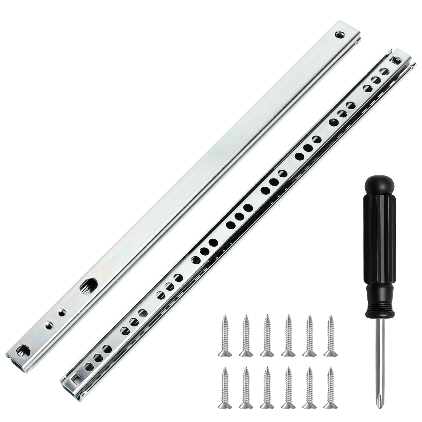 Szyny do szuflad 310 mm, zestaw 2 sztuk (1 para), 17 mm rowek, łożyska kulkowe, szyny rolkowe, częściowy wysuw do szuflad, szyny teleskopowe, szuflady wraz z materiałem mocującym