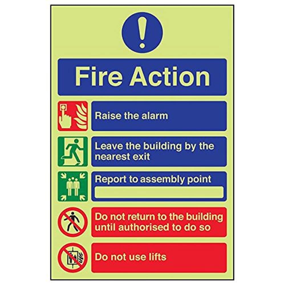 V Safety 12005AU-G'General Fire Action 5 Message' Sign, Portrait, 200 mm x 300 mm (Pack of 3)