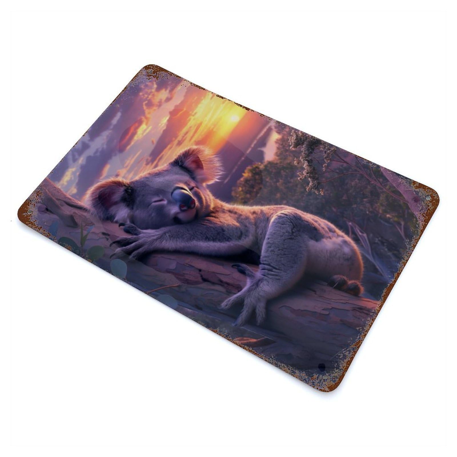 Koalas Sunset Embrace 11.8"x7.9" Rusty Metal Tin Sign, Novelty Wall Decor for Cafe, Home Bar And Lounge Decor