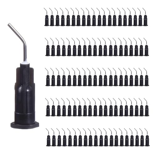 Aguja de punta roma, 100 puntas dispensadoras dobladas negras de 0.71 oz, puntas de aguja dispensadoras de flujo, puntas de aguja desechables para