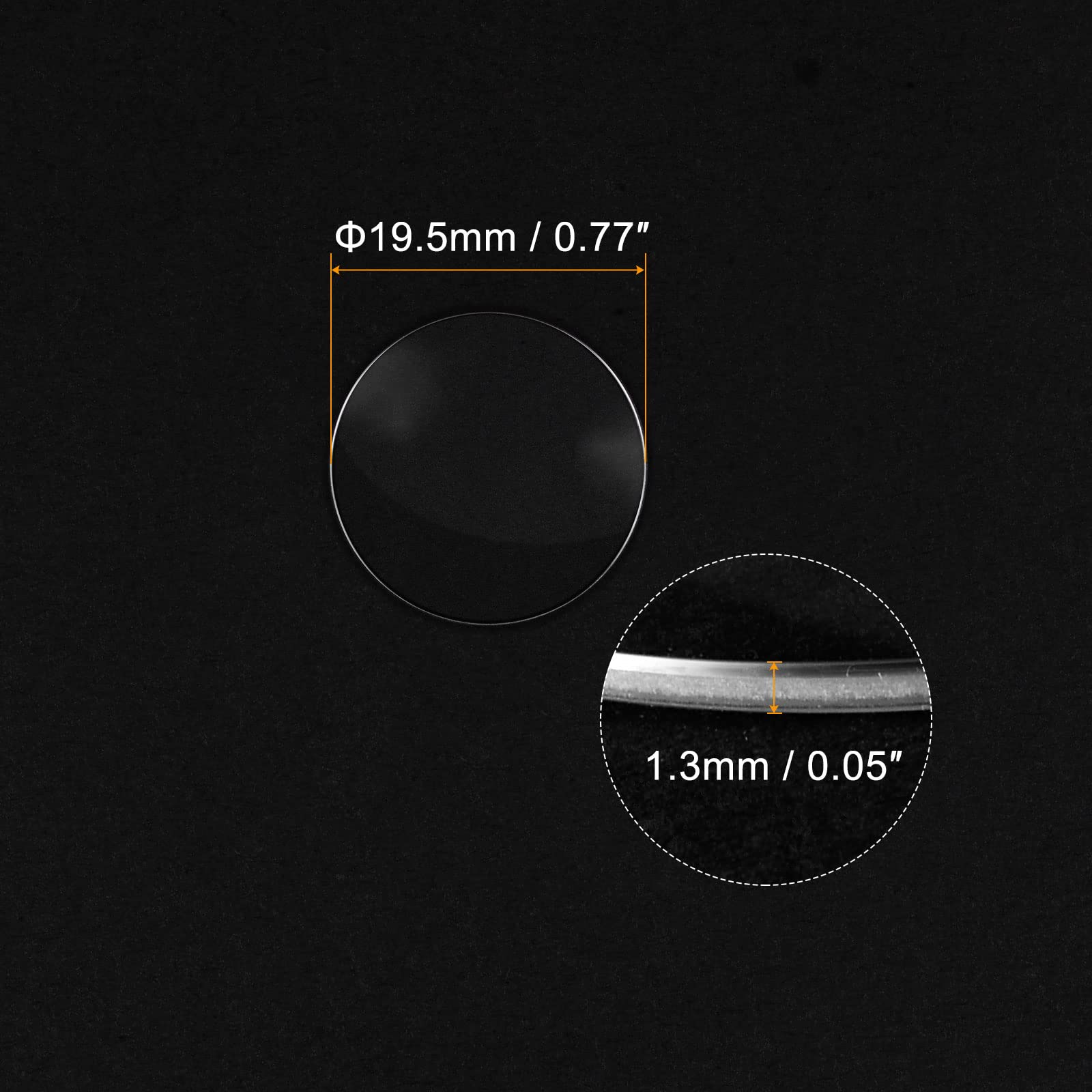 uxcell Watch Glass Sapphire Crystal Lens Single Dome Round 19.5mm Dia. 1.3mm Edge Thickness Replacement Parts, Clear