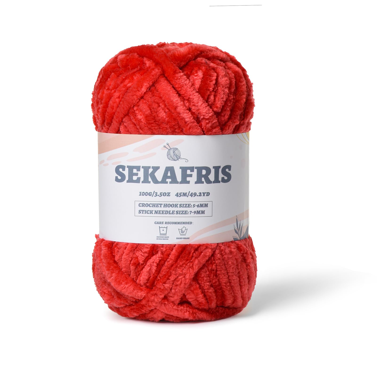 Chenille Velvet Soft Yarn Red 1 Pack