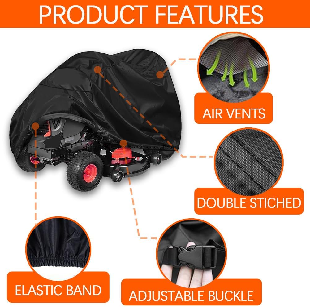 Outdoor Riding Lawn Mower Cover Waterproof & UV-Resistant 600D Heavy Duty Oxford Fabric with Adjustable Buckle Windproof & Tear-Resistant Dust Universal,Black,62 × 41 × 30 in