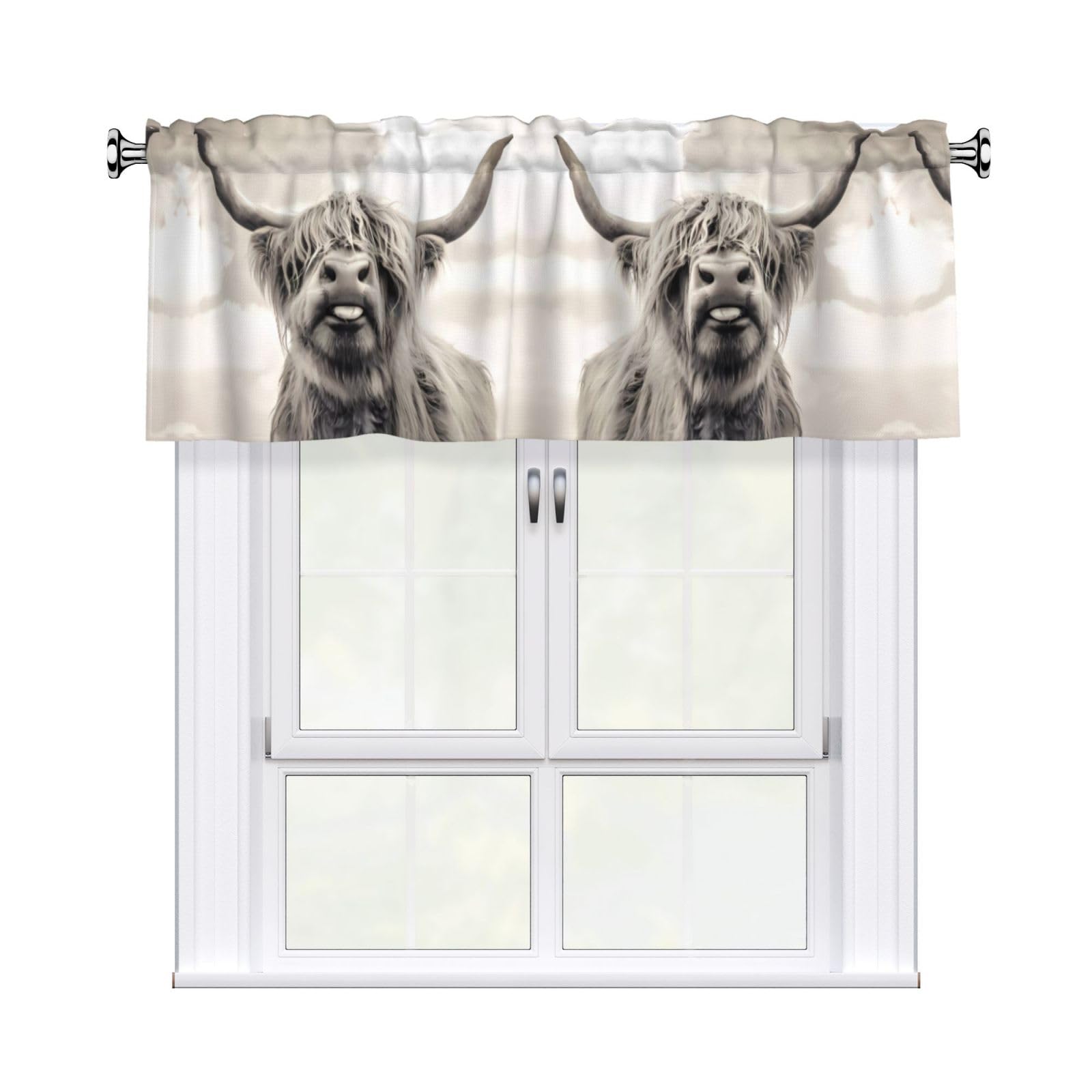 YYHHAOFA Funny Highland Cow Prints Durable Kitchen Window Layer – 54x18 Inch 100% Polyester Valance with Precision Construction