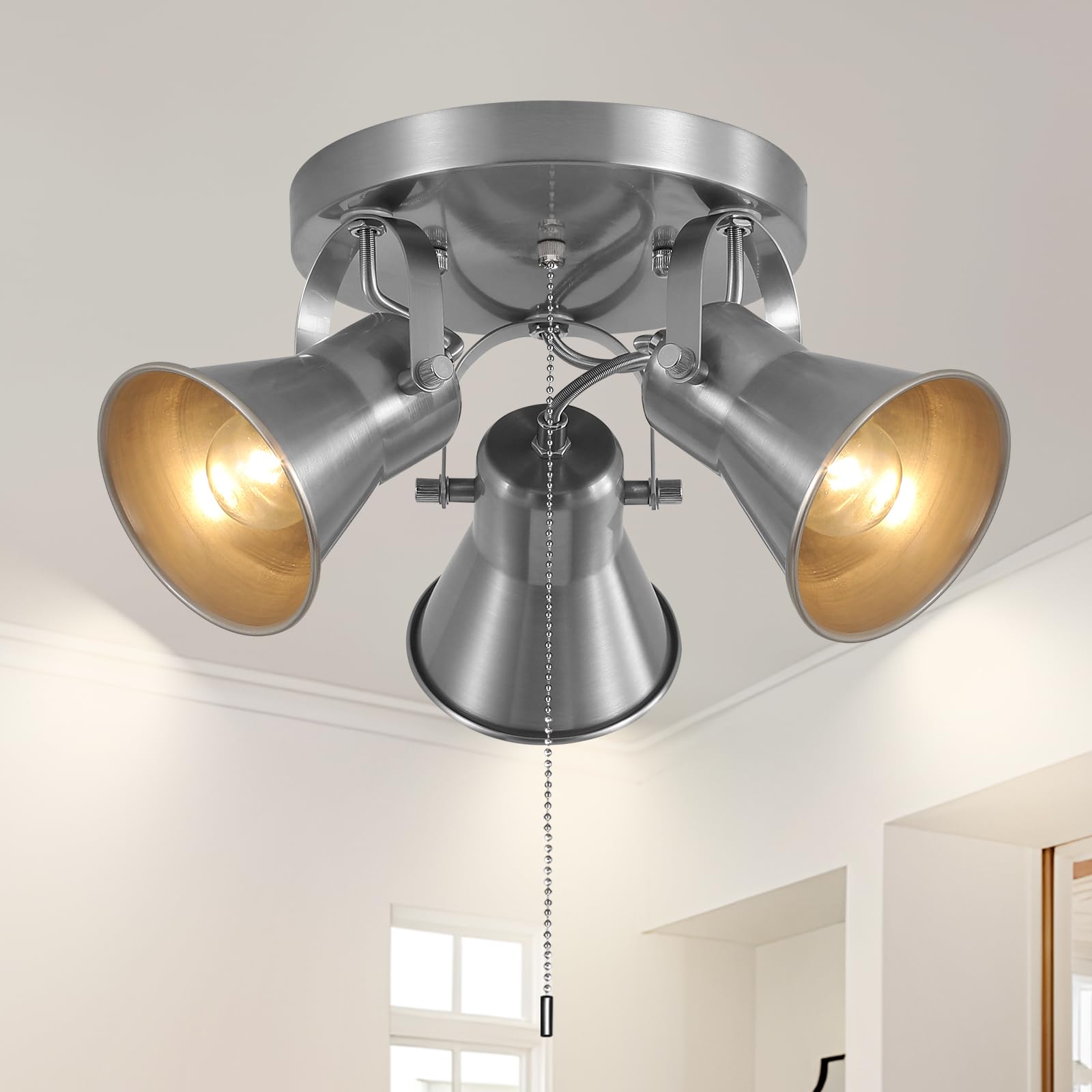 SEEBLEN 3-Light Industrial Track Lighting, Adjustable Round Kitchen Ceiling Lamp, Morden Black Flush Mount Directional Light for Kitchen, Hallway, Dining Room, Bathroom, Coffee Bar