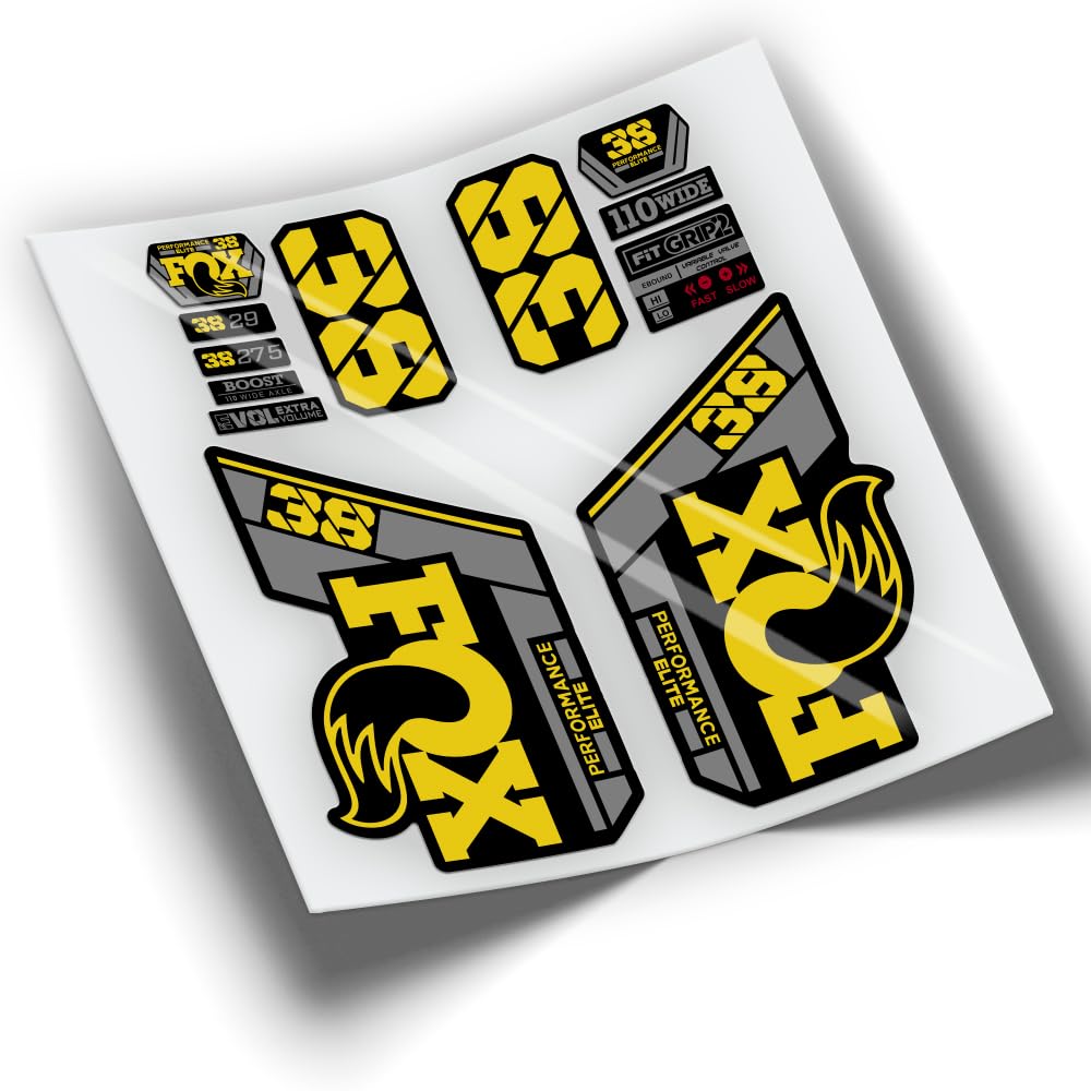 REF:VP434 Stickers compatible with FOX 38 ELITE fork 2021-2025 bicolor MTB, stickers, stickers, stickers, vinyls for mountain bikes. (YELLOW 023)
