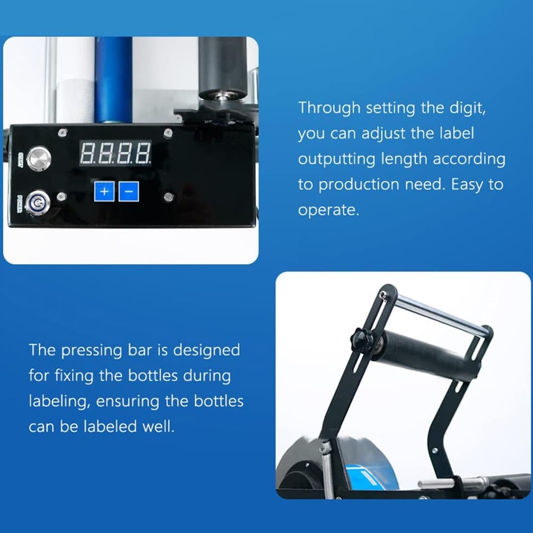 Etichettatrice elettrica semiautomatica per bottiglia rotonda, applicatore di etichette da 15-120 mm, 15-30 pezzi/min, adatto a vetro plastica metallo