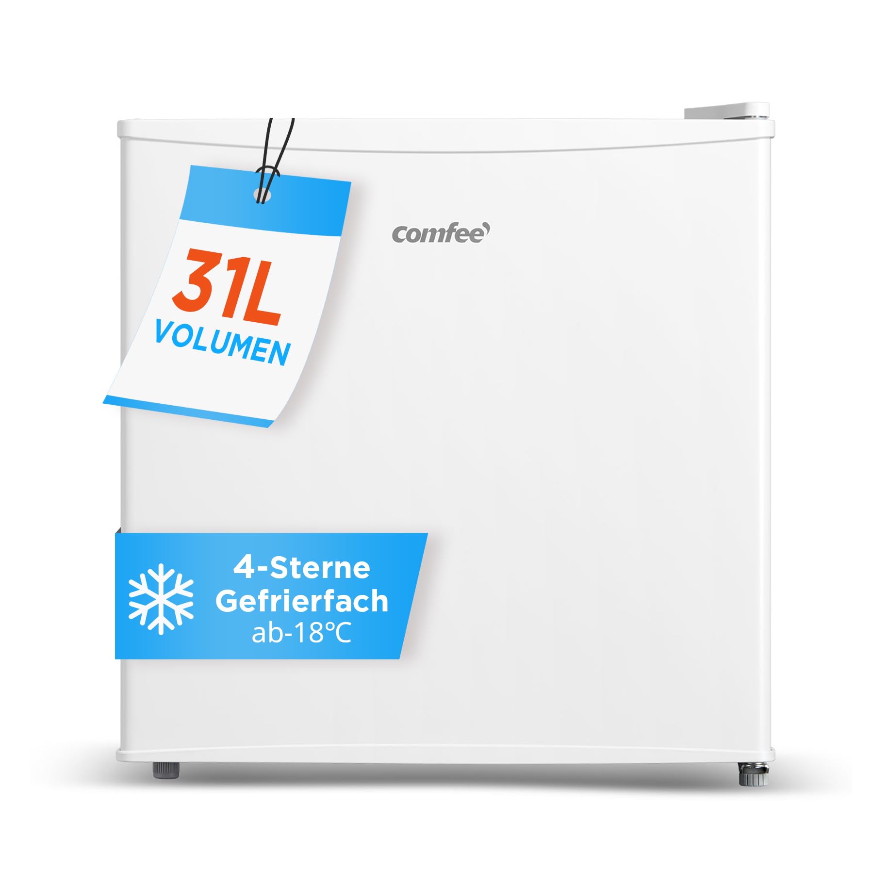 Comfee Freistehend, RCU40WH2(E) Mini Gefrierschrank/31L / 4-Sterne-Gefrierfach/Kompakte Größe/Reversibles Türscharnier/Verstellbare Standfüße / 147kWh/Jahr/Weiß