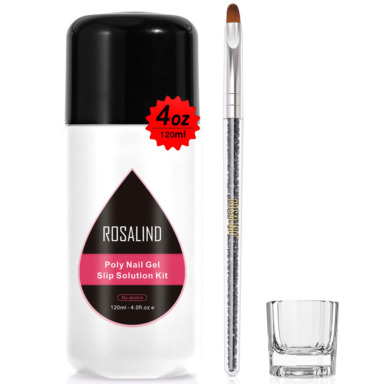 ROSALIND4oz Slip Solution for Poly Nail Gel 120ml Gel Extension Liquid Solution for Poly Nail Gel Anti-stick Slip Solution, Poly Slip Extension Liquid Solution with Brush and Liquid Cup