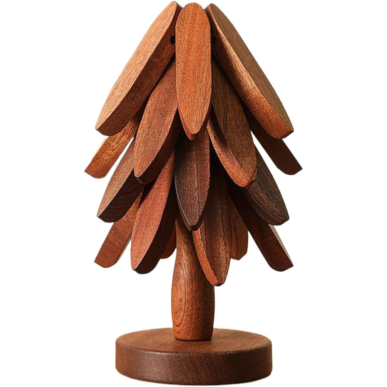 Tasber Black Walnut Wooden Trivet Tree Set, Natural Christmas Tree Trivet With 4 Wooden Trivets & 1 Stand Like A Christmas Trees Kitchen Counter Decor, For Hot Pots, Pans, Bowl, Teapot (Black Walnut)