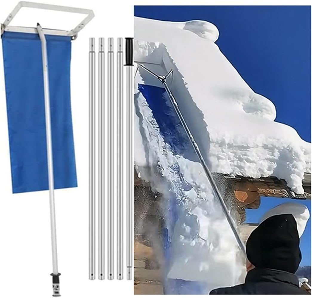 Snow Roof Rakes for Snow Removal Roller Roof Rake with Slide Tarp Clear Roof Snow from Ground, Reduce Snow Build Up Easy to Use/Install