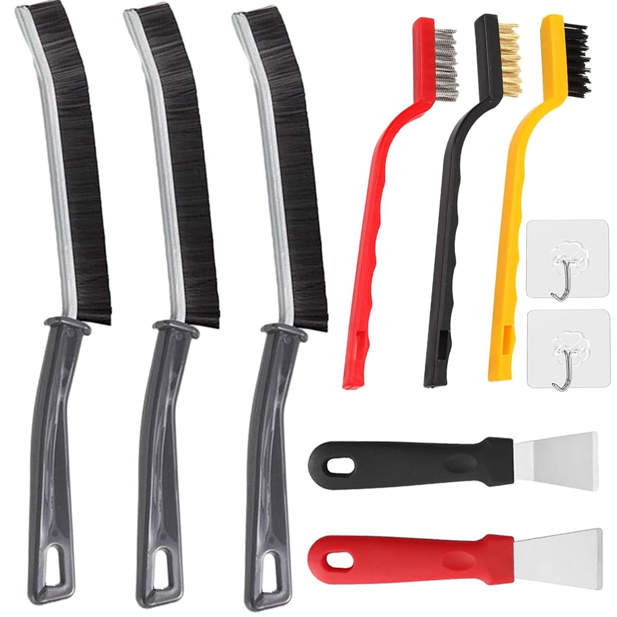 Brosse Interstices 3 Pièces - Poils Durs - Pour Joints Carrelage/Cuisine/SDB - Noir/Blanc