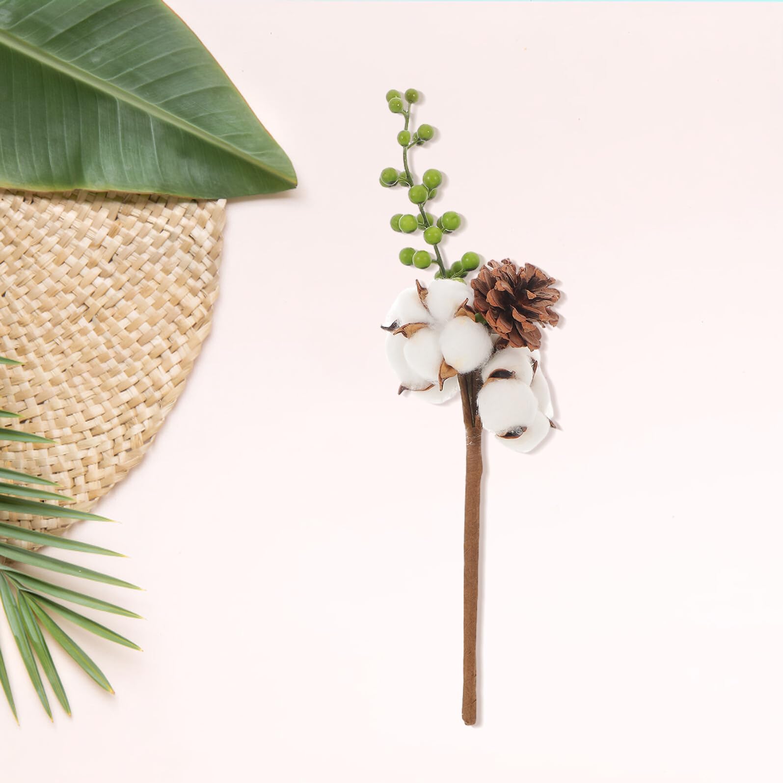 Branches de Coton Séchées 4 Pcs Vertes Tiges de Fleurs Naturelles pour Vase Décoration de Fleur Automnale Rustique Bouquets DIY Centre de Table Salon Chambre