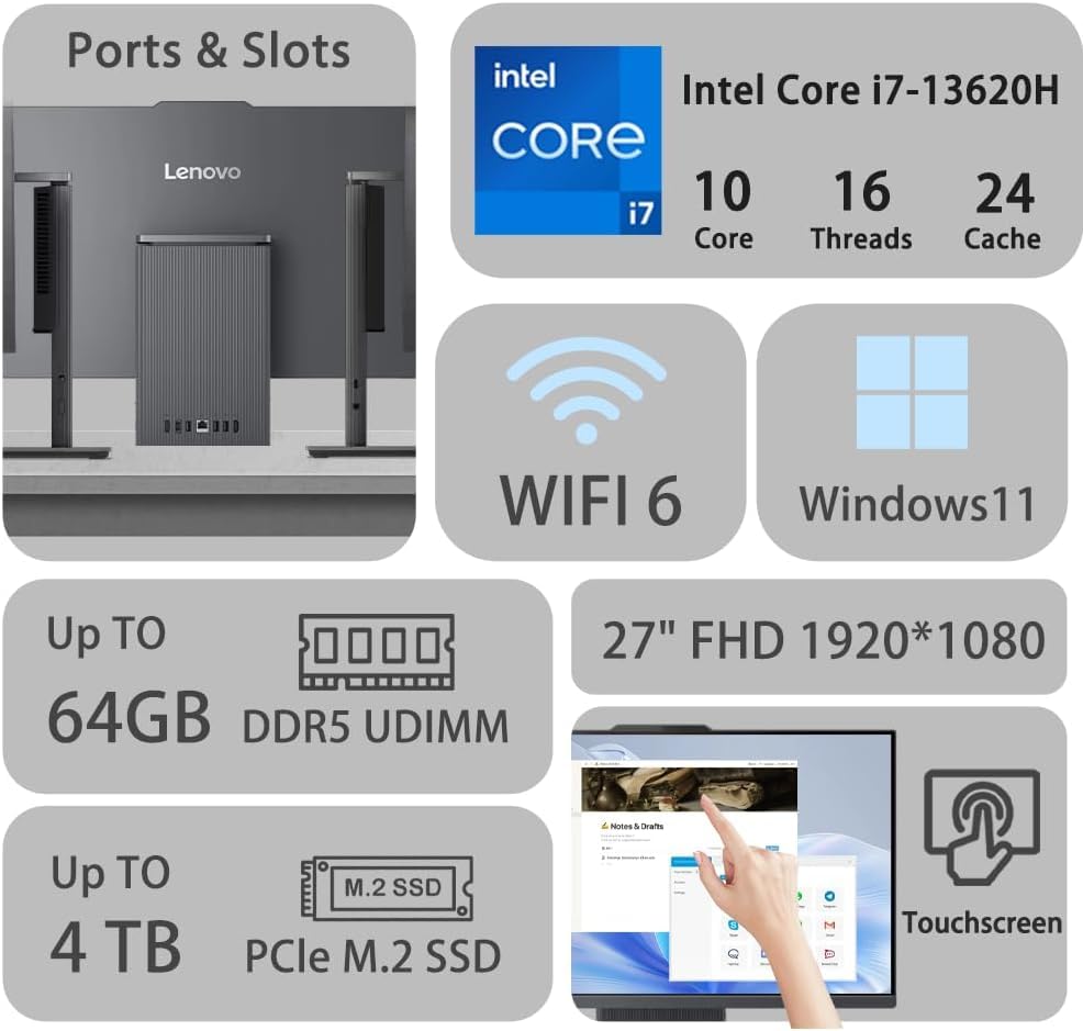 Amazon.com: Lenovo IdeaCentre 27 Inch All-in-One Desktop, FHD