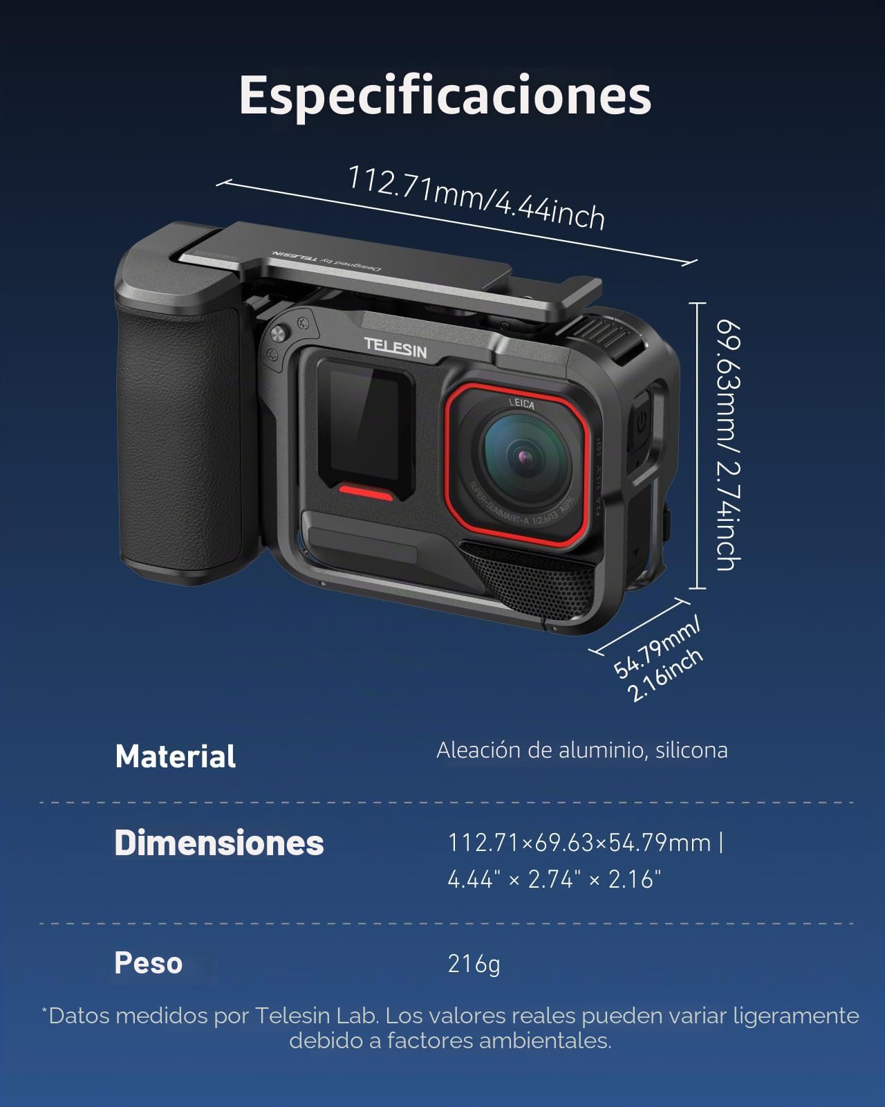TELESIN Street Grip Kit para Insta360 Ace Pro/Ace Pro 2 – Cage Metálico Rabbit, Empuñadura Basculante, Aleación de Aluminio, Ranura TF, Liberación Rápida, Accesorios Vlog y Cámara Action